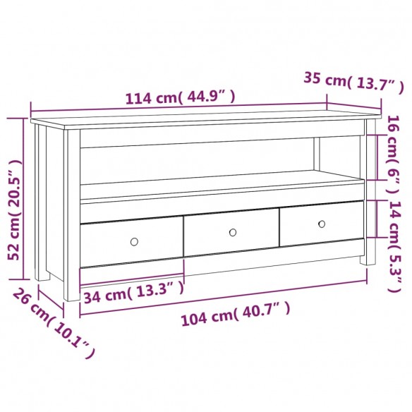 Meuble TV Blanc 114x35x52 cm Bois de pin massif