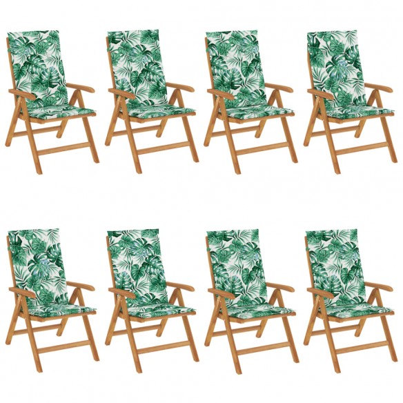 Chaises de jardin inclinables et coussins lot de 8 teck solide