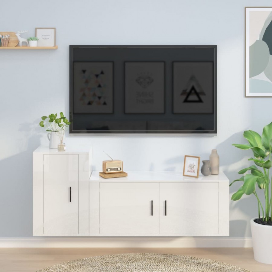 Ensemble de meubles TV 2 pcs blanc brillant bois d'ingénierie