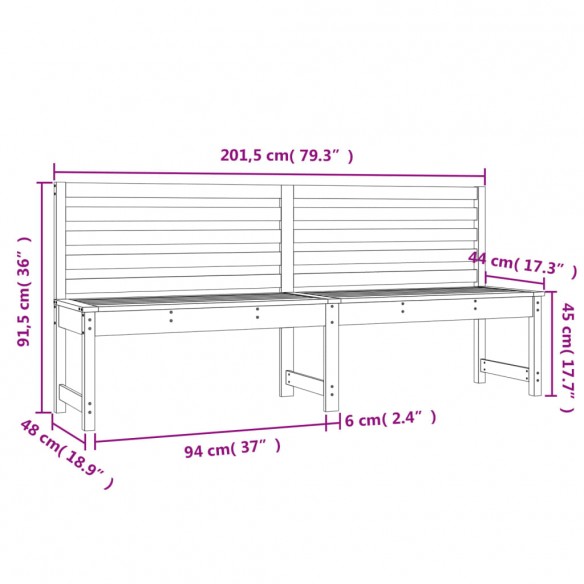 Banc de jardin blanc 201,5 cm bois massif de pin