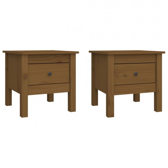 Tables d'appoint 2pcs Marron miel 40x40x39cm Bois massif de pin