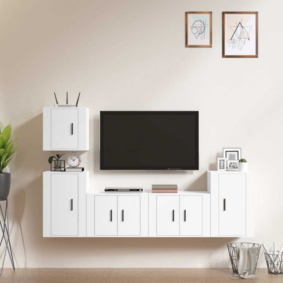 Ensemble de meubles TV 5 pcs Blanc Bois d'ingénierie