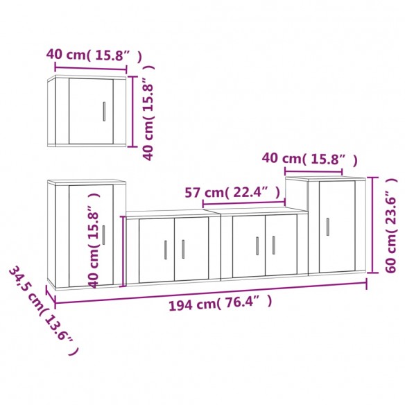 Ensemble de meubles TV 5 pcs Blanc Bois d'ingénierie