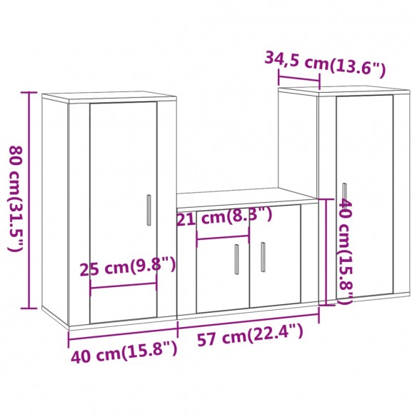 Ensemble de meubles TV 3 pcs Sonoma gris Bois d'ingénierie