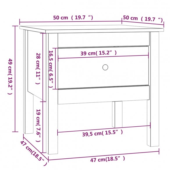 Table d'appoint Gris 50x50x49 cm Bois massif de pin