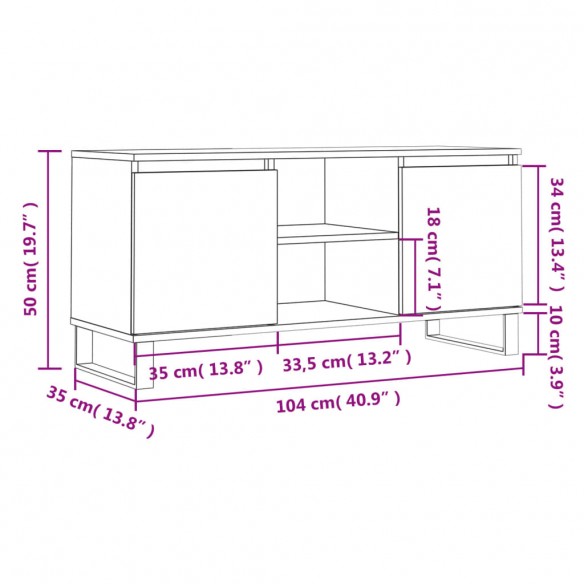 Meuble TV chêne fumé 104x35x50 cm bois d'ingénierie