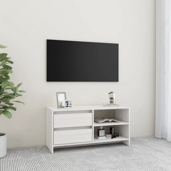 Meuble TV Blanc 80x31x39 cm Bois de pin massif