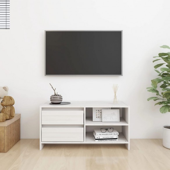 Meuble TV Blanc 80x31x39 cm Bois de pin massif