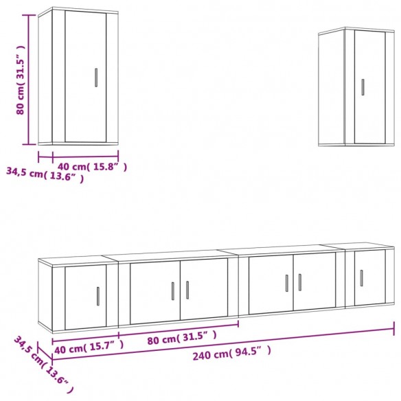 Ensemble de meubles TV 6 pcs Blanc brillant Bois d'ingénierie