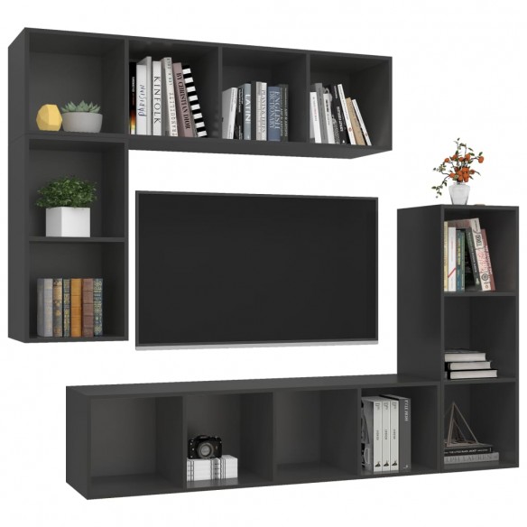 Ensemble de meubles TV 4 pcs Gris Bois d'ingénierie