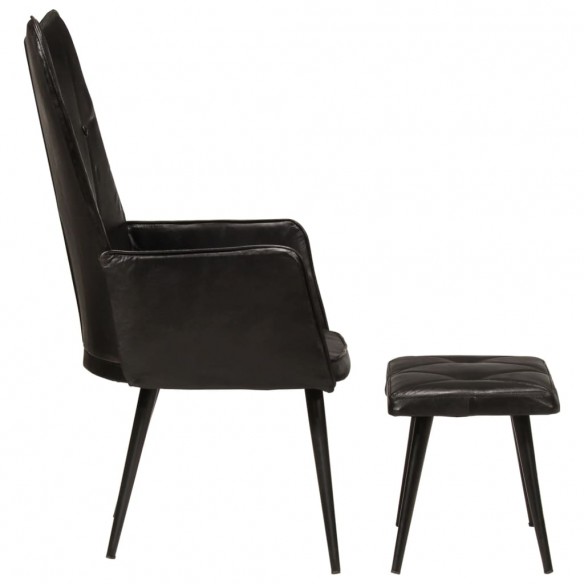 Chaise à oreilles avec repose-pied Noir Cuir véritable