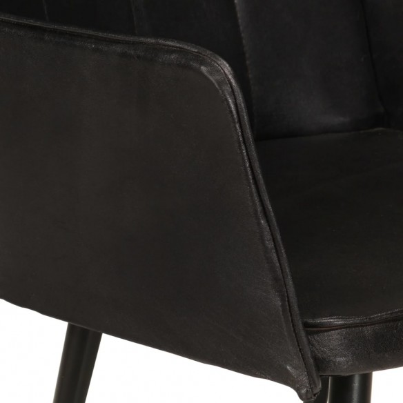 Chaise à oreilles avec repose-pied Noir Cuir véritable