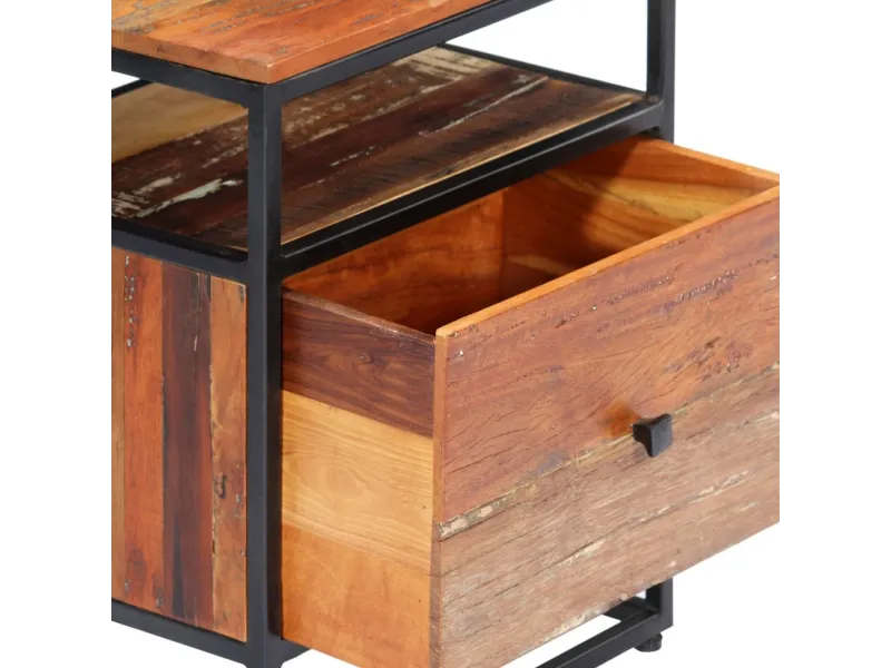 Table de chevet 40 x 30 x 50 cm Bois de récupération et acier
