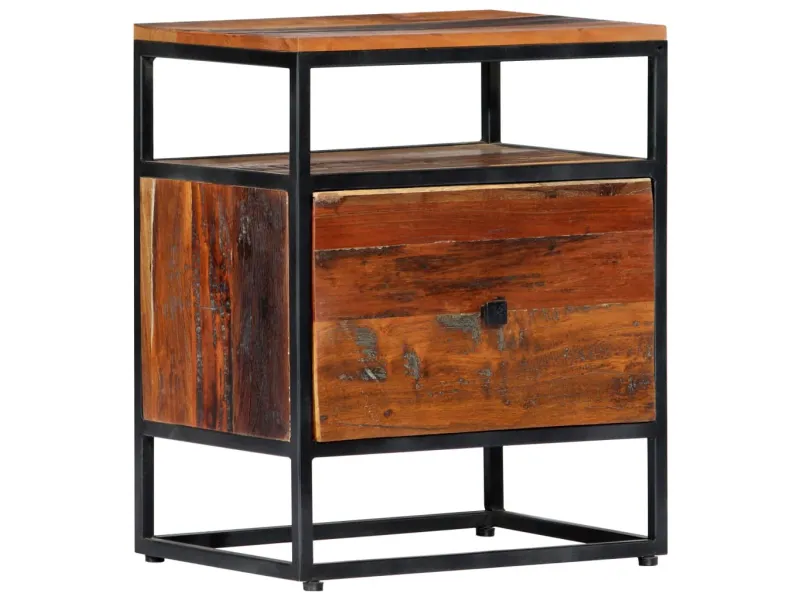 Table de chevet 40 x 30 x 50 cm Bois de récupération et acier