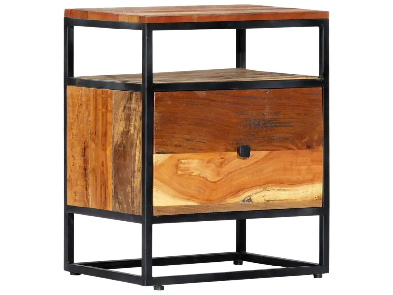 Table de chevet 40 x 30 x 50 cm Bois de récupération et acier