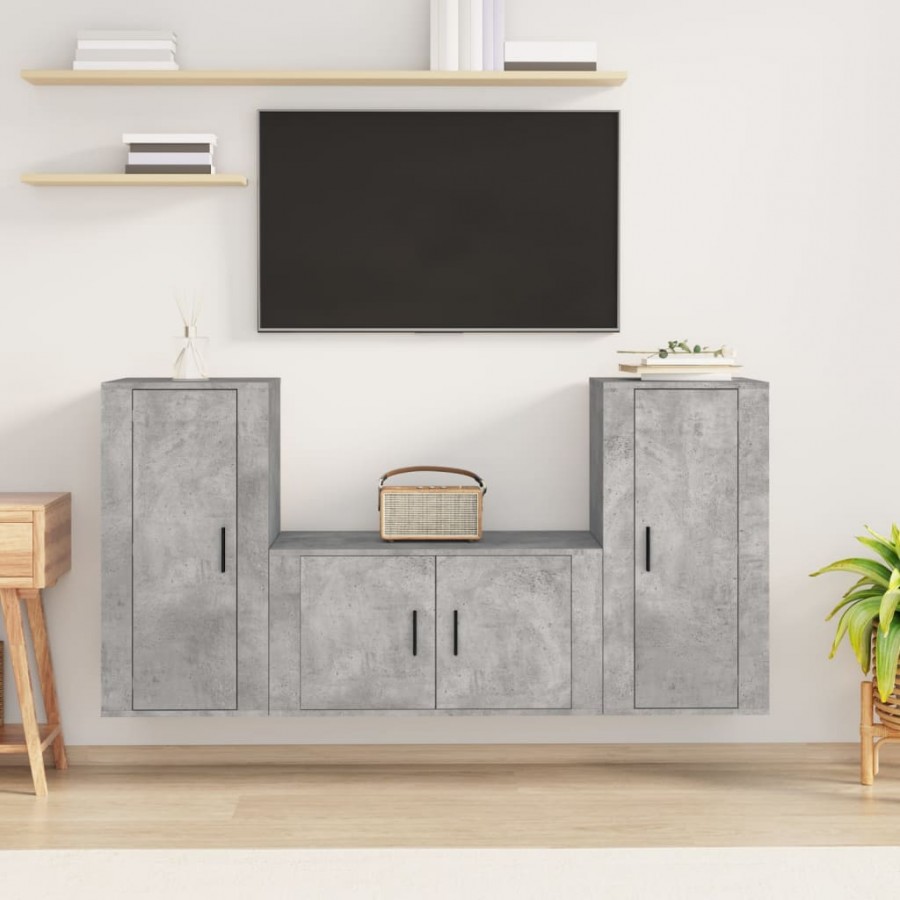 Ensemble de meubles TV 3 pcs Gris béton Bois d'ingénierie