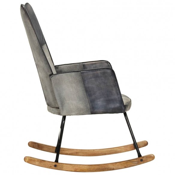 Chaise à bascule Gris Cuir véritable et toile