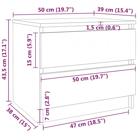 Table de chevet Chêne fumé 50x39x43,5 cm Bois d'ingénierie