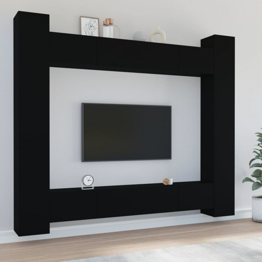 Ensemble de meubles TV 8 pcs Noir Bois d'ingénierie