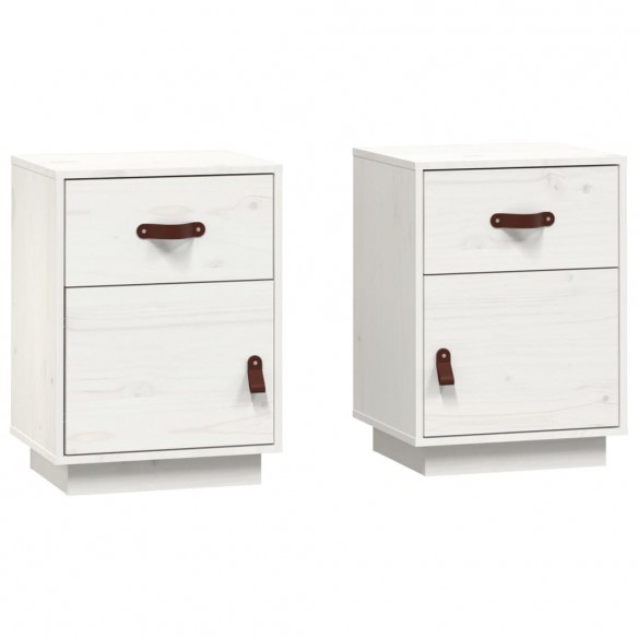 Tables de chevet 2 pcs Blanc 40x34x55 cm Bois de pin massif