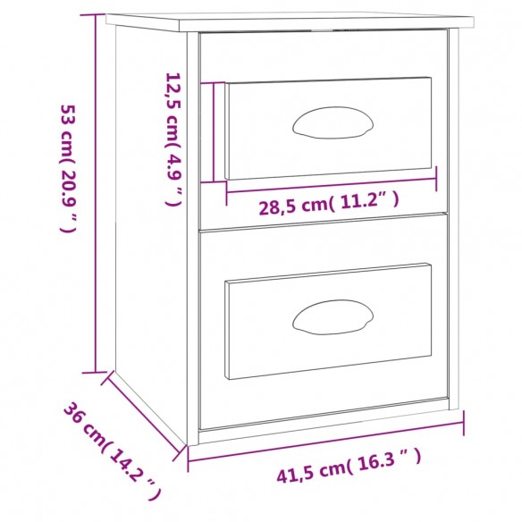 Table de chevet murale chêne fumé 41,5x36x53 cm