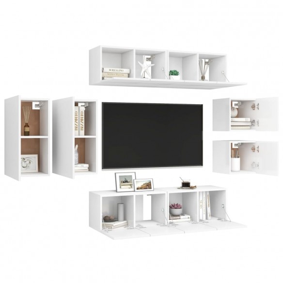 Ensemble de meuble TV 8 pcs Blanc Aggloméré