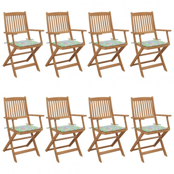 Chaises pliables de jardin 8 pcs avec coussins Bois d'acacia