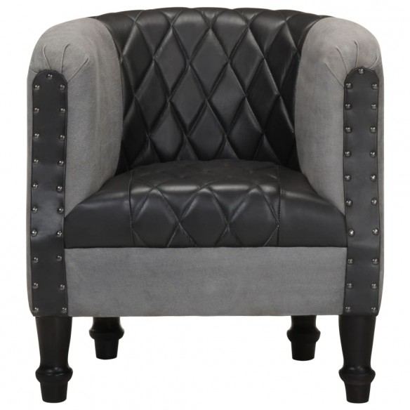 Fauteuil Noir Cuir véritable et bois de manguier massif