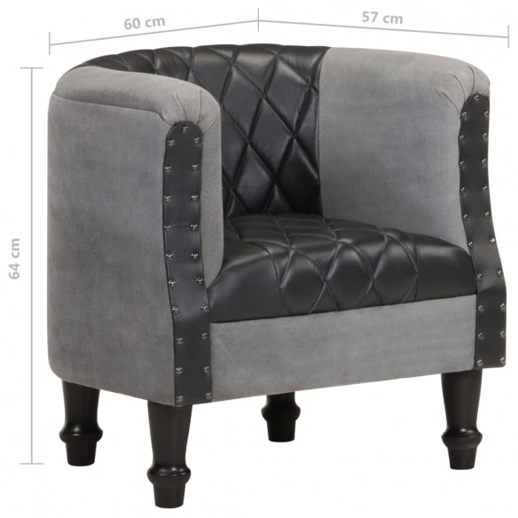 Fauteuil Noir Cuir véritable et bois de manguier massif