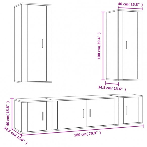 Ensemble de meubles TV 5 pcs Chêne fumé Bois d'ingénierie