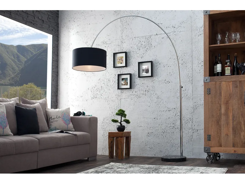 Lampadaire extensible design arqué en lin noir