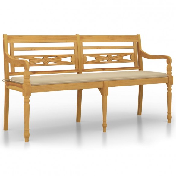 Banc Batavia avec coussin beige 150 cm Bois de teck massif