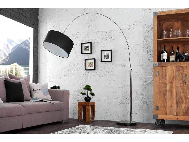 Lampadaire extensible design arqué en lin noir