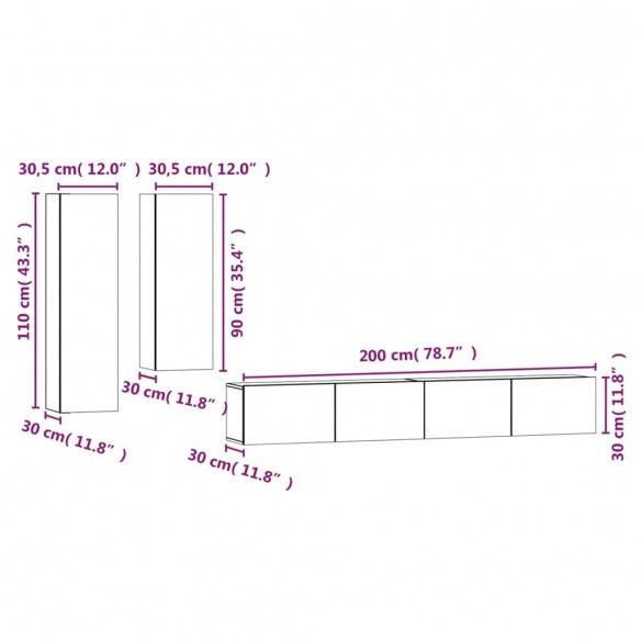 Ensemble de meubles TV 4 pcs Chêne sonoma Bois d'ingénierie