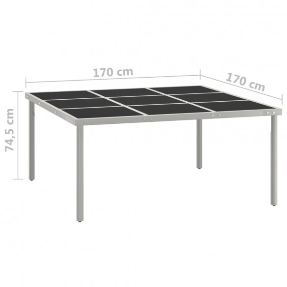 Table de salle à manger de jardin 170x170x74,5cm Verre et acier