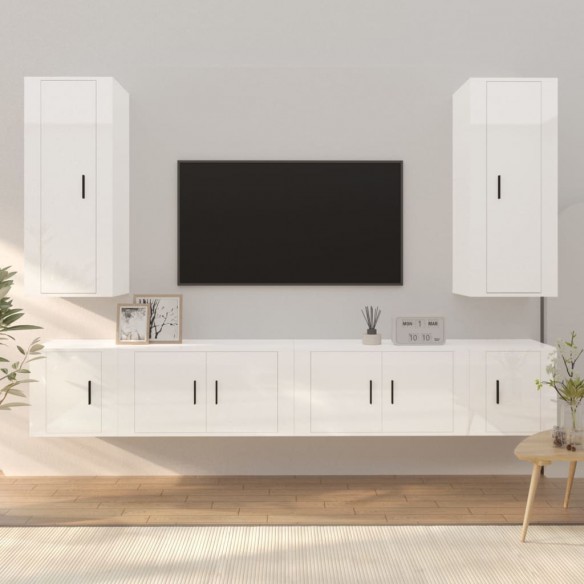 Ensemble de meubles TV 6 pcs Blanc brillant Bois d'ingénierie