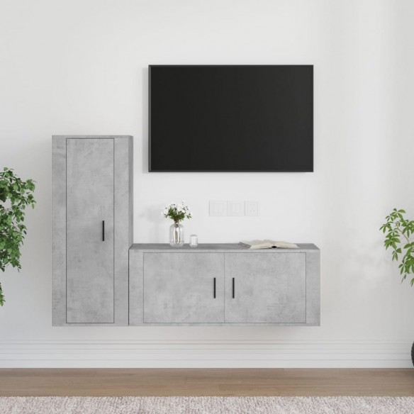 Ensemble de meubles TV 2 pcs gris béton bois d'ingénierie