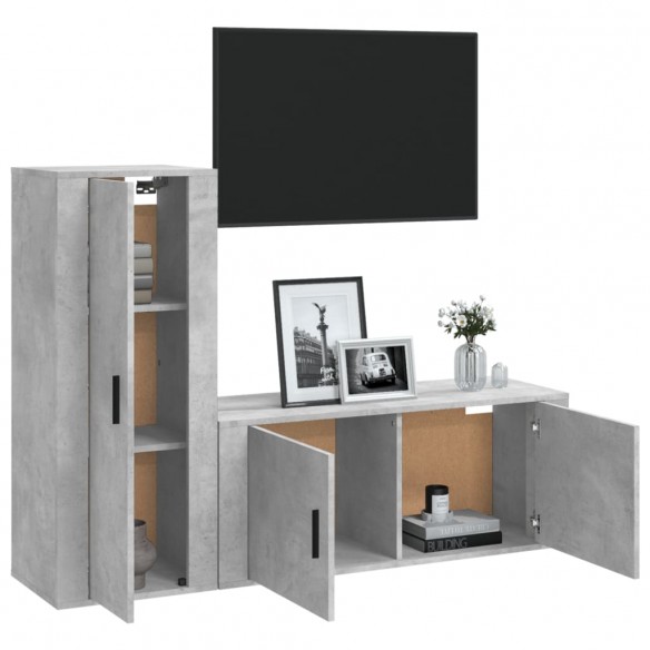 Ensemble de meubles TV 2 pcs gris béton bois d'ingénierie