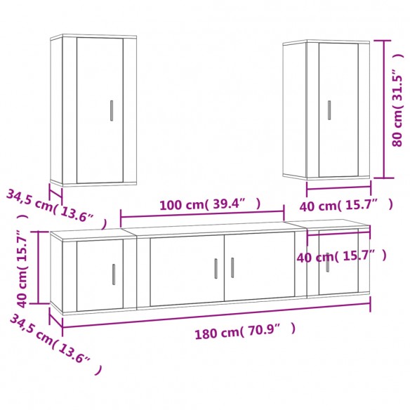 Ensemble de meubles TV 5 pcs Chêne fumé Bois d'ingénierie