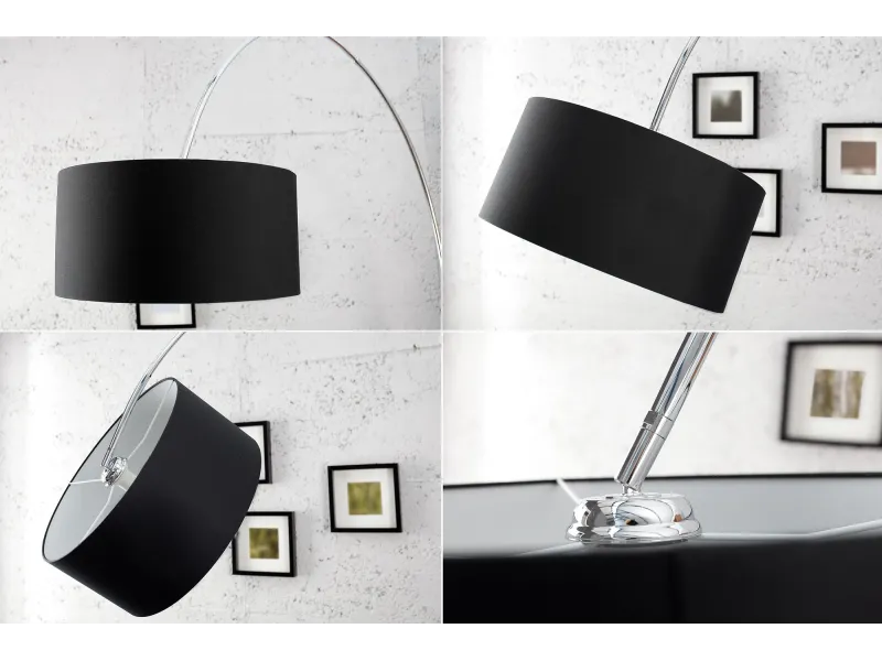 Lampadaire extensible design arqué en lin noir