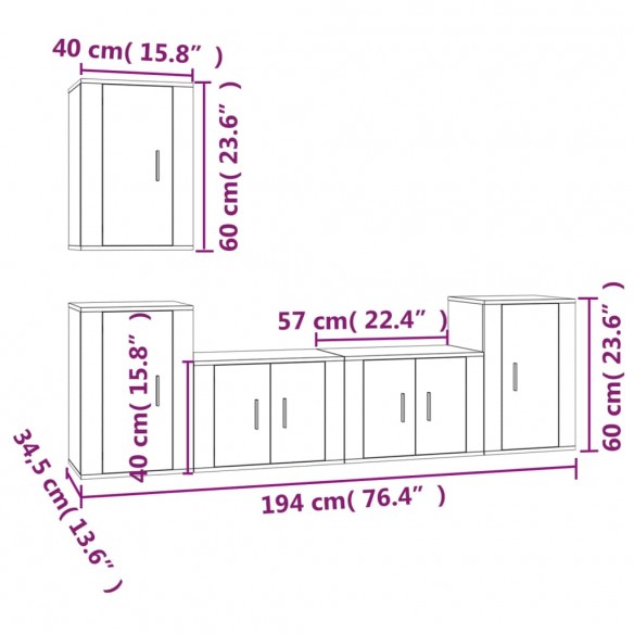 Ensemble de meubles TV 5 pcs Sonoma gris Bois d'ingénierie