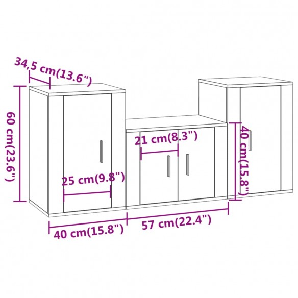 Ensemble de meubles TV 3 pcs Blanc Bois d'ingénierie