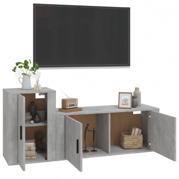 Ensemble de meubles TV 2 pcs gris béton bois d'ingénierie