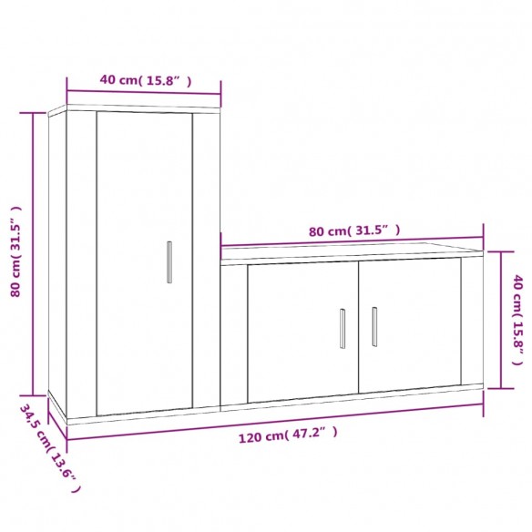 Ensemble de meubles TV 2 pcs Chêne fumé Bois d'ingénierie