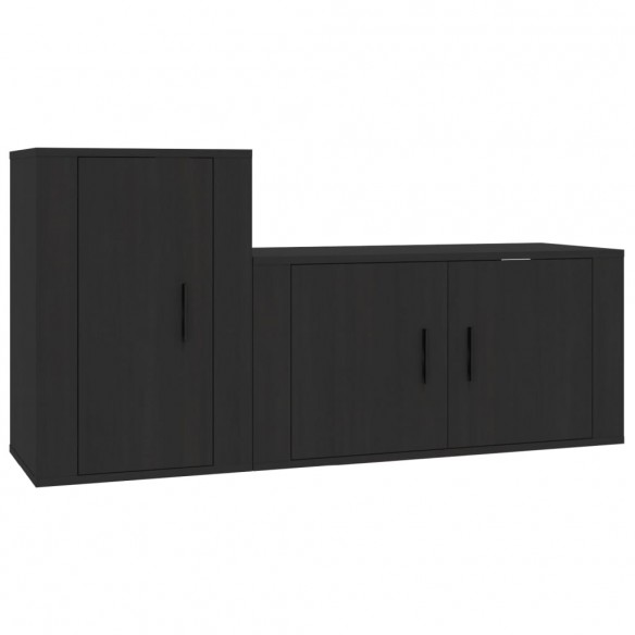 Ensemble de meubles TV 2 pcs noir bois d'ingénierie