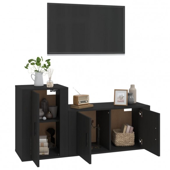 Ensemble de meubles TV 2 pcs noir bois d'ingénierie