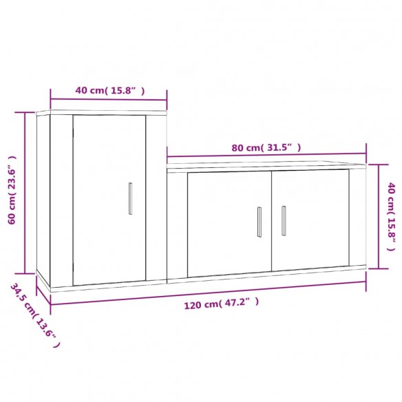 Ensemble de meubles TV 2 pcs noir bois d'ingénierie