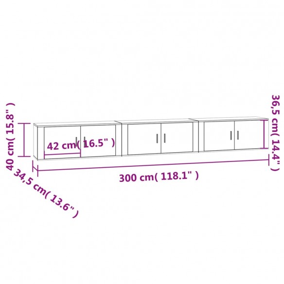 Meubles TV muraux 3 pcs gris béton 100x34,5x40 cm