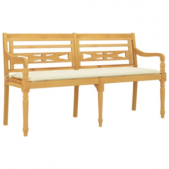 Banc Batavia avec coussin crème 150 cm Bois de teck massif