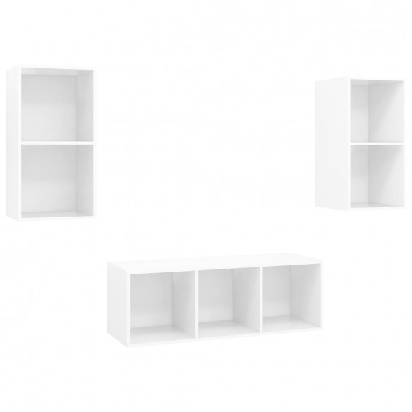 Ensemble de meuble TV 3 pcs Blanc brillant Aggloméré